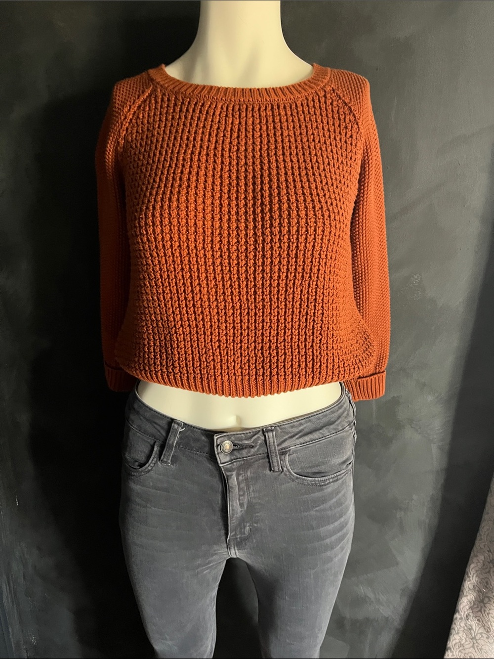 Forever 21 Rust Orange Cropped Knit Crewneck Sweater